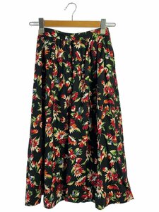 CLANE◆BRIGHT FLOWER BOLUME SKIRT/ロングスカート/1/コットン/ブラ/花柄/12109-29