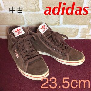 【売り切り!送料無料!】A-368 adidas!ハイカットスニーカー!23.5cm!裏起毛あり!ブラウン!茶色!かわいい!暖かい!中古!