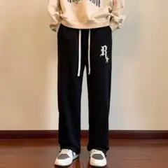 新作★スウェットパンツ　ワイドパンツ　オーバーサイズ　ストリート　黒　2XL