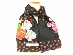 1円 ■美品■ ChristianDior クリスチャンディオール シルク100% フラワー 花柄 スカーフ ストール レディース ブラック系 AZ2071