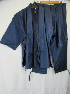 作務衣 大島　上下 セットアップ 絹100% メンズ さむえ 　和装 和服 着物　紺 日本製　サイズ L　未使用