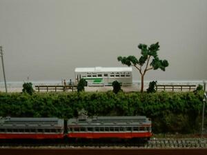 ゆめレール　日本の鉄道風景ジオラマミニ　バスと並走のロ－カル線情景　