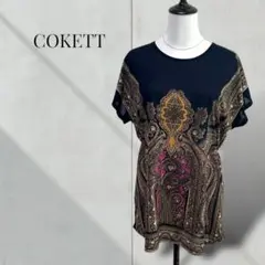 【COKETT】 半袖 カットソー ペイズリー柄 ギャザー 派手 ミセス