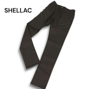 SHELLAC シェラック 通年 カンビツイル コーティング★ ジップ デザイン スリムフィット パンツ Sz.44 メンズ 黒 日本製　C4B05217_C#R