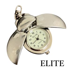 ★ ELITE てんとう虫 アナログ 懐中時計 ペンダント キーホルダー 時計 ヴィンテージ アンティーク レトロ クォーツ 3針