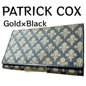 【美品】PATRICK COX(パトリックコックス)三つ折り長財布 ゴールド×ブラック