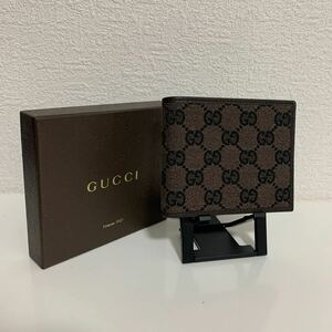 ほぼ未使用品　美品　GUCCI グッチ GGキャンバス 二つ折り財布 カードケース ブラウン系