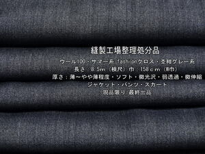 ウール100 サマー系/fashionクロス 薄～やや薄 杢紺グレー系8.5m