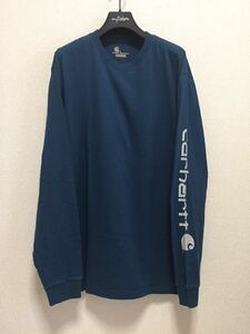 USA古着 carhartt カーハート 長袖Tシャツ 袖プリ ロンT L 青緑系