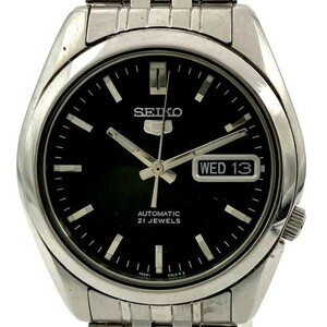 仙11【稼働】SEIKO 5 7S26-01V0 腕時計 デイデイト 自動巻 裏スケ 21石 アナログ セイコー ファイブ AT メンズ ブラック文字盤