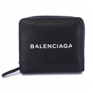 バレンシアガ BALENCIAGA エブリデイ ビルフォールド ウォレット 二つ折り財布 ラウンドファスナー ロゴ レザー 黒 ブラック 490618 /KH ■