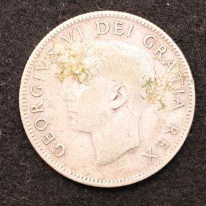 [令和コイン]KM#44/カナダ ジョージ6世 25セント銀貨（1952）5.83 g, 23.62 mm[E5179]