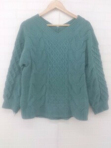 ◇ AZUL BY MOUSSY アズールバイマウジー モール ニット Vネック 長袖 セーター サイズF グリーン レディース E