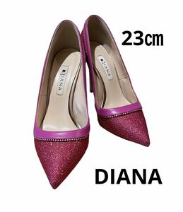 中古ダイアナ DIANA パンプス 23㎝　シューズ 靴 ピンヒール　ピンク　キラキララメ　可愛い　レディース　ストーン　人気　ビビット　女性