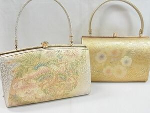 平和屋1■和装小物　和装バッグ２点セット　ハンドバッグ　駒刺繍　鳳凰花文　芝草流水花文　金糸　未使用あり　逸品　CAAH2427ju