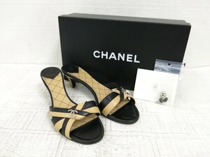 ◆美品◆CHANEL シャネル◆ココマーク◆レザー 本革◆サンダル◆ブラック ベージュ SV金具◆ヴィンテージ◆35サイズ◆バイカラー◆A6131