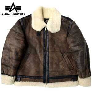 超名作 ALPHA INDUSTRIES アルファ 国内正規品 USED加工 最高級リアルラムスキンムートンB-3フライトジャケット XL 美品