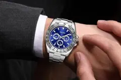 a46 新品☆メンズ ビジネス クォーツ 腕時計★シルバー×ブルー 646