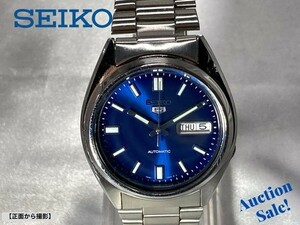 【可動品】SEIKO 5 セイコーファイブ オートマチック 腕時計 文字盤 ブルー 裏スケルトン 自動巻き 7S26-0480