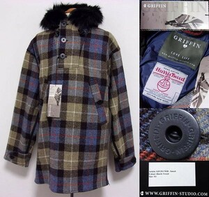 GRIFFIN×HarrisTweed■グリフィン×ハリスツード■ウールツイードチェックプルオーバー■Popla Smock■ITALY■新品■XS