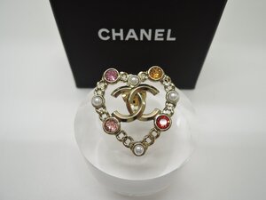 【美品】CHANEL シャネル ピンブローチ GP コスチュームパール＆ストラス ハート BOX付 SAランク 小物 BRB・バッグ・財布