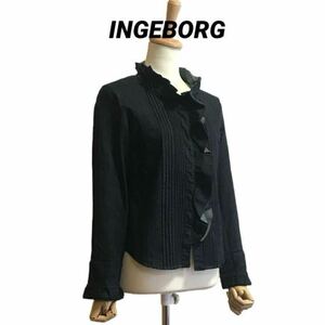 美品 INGEBORG フリル&ピンタック ストレッチデニムブラウス 羽織り