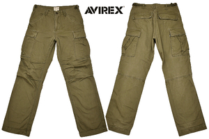 K-4391★AVIREX アヴィレックス No.66-7550 037-NY-USA 上野商会★ヴィンテージ加工 カーキグリーン ワーク ミリタリー カーゴ パンツ Ｓ