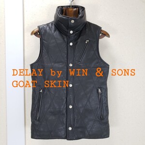 美品◆DELAY by WIN ＆ SONS ウィンアンドサンズ GOAT SKIN ゴートスキン 中綿入り レザーベスト Win&Sons(サイズ１)黒 ブラック