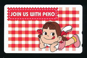 ●2046●ペコちゃん（赤格子模様）★JOIN US PEKO 【テレカ50度】●