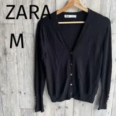 ZARA 黒 Vネックカーディガン [M]