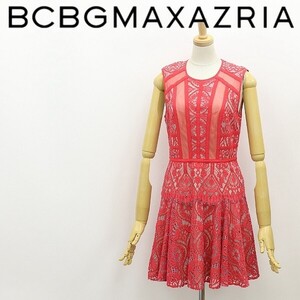 ◆BCBG MAXAZRIA マックスアズリア SHIRA レース×メッシュ 切替 パイピング ノースリーブ フレア ワンピース 2