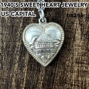 40sスウィートハートジュエリーUS CAPITOL シルバー ヴィンテージ ネックレスNAVY ドット ワシントンD.C.