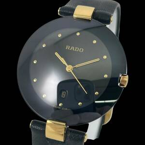 24J096　ラドー　RADO　129.4075.4N　ボーイズ腕時計　現状品　クォーツ　デイト　3針　黒文字盤　ラウンド　レザーベルト　１円～