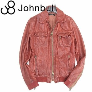 ◆Johnbull ジョンブル 羊革 ラムレザー ヴィンテージ加工 ジップアップ シングル ライダース ジャケット M