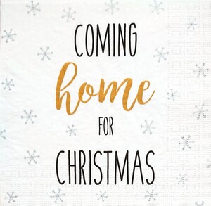 【即決】ペーパーナプキンバラ売り1枚から ランチサイズ COMING home FOR CHRISTMAS ホワイト×シルバー×ゴールド ※4面同柄