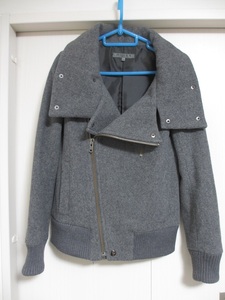 美品◎BLACK by moussyブラックバイマウジーライダースジャケットコートスタンドカラー左右ポケット付きサイズ1　グレーS～Mくらい