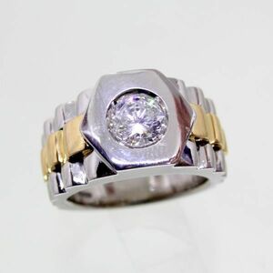 ◎中古美品◎プラチナ，１８金　ダイヤ　1.06ct　メンズリング　15号