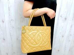 極美品 CHANEL シャネル 復刻トート キャビアスキン マトラッセ デカココマーク トートバッグ ハンド バッグ レザー ベージュ 71805Y