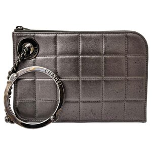 CHANEL シャネル チョコバー クラッチバッグ メタリック シルバー ブロンズ リングハンドル 【中古】