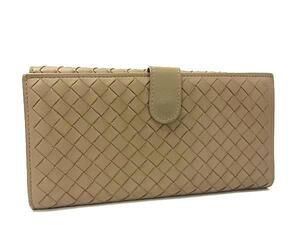 1円 ■美品■ BOTTEGA VENETA ボッテガヴェネタ イントレチャート レザー 二つ折り 長財布 ウォレット 小銭入れ グレージュ系 FG3818