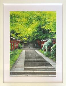 油絵 風景画『鞍馬寺 京都』Rova作 肉筆１点物 ※アクリル板付 絶景 癒し R5-2.20-F4