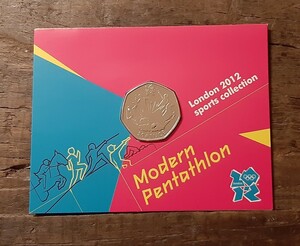 2012年 ロンドン オリンピック 50ペンス Modern Pentathlon デザインエリザベス女王 ブリティッシュ コイン Fifty pence (United Kingdom)