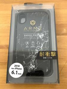 AIR-J エアージェイ AC-P18M-GA BKM iPhone 2018年 6.1インチ用 耐衝撃スリムバックカバーケース ブラックマーブル