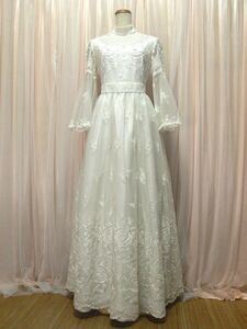 1-1☆大きめ*Original Wedding Gown*ホワイトオーバーレース*姫袖＆ロングスカート*パーティ＆フォーマル＆ウエディングドレス/W39.B45☆