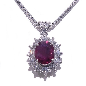 プラチナ　Pt850/900 ダイヤ　ルビー　ネックレス ルビー1.11ct　ダイヤ0.55ct 【中古】【程度A】【美品】【ノーブランド】