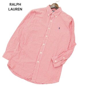 RALPH LAUREN ラルフローレン 通年 ELLINGTON ポニー刺繍★ 長袖 ボタンダウン ギンガムチェック シャツ Sz.S　メンズ 白 赤　A4T05740_5#C