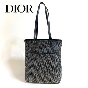 【美品】DIOR ディオール キャンバス レザー トロッター 肩掛け トートバッグ ハンドバッグ ネイビー イタリア製