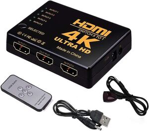 サファイア HDMI 切替器 分配器 5入力1出力 4K セレクター 1080p 3DフルHD対応 自動手 動切り替え リモコン switch Blu-Ray DVD DVR