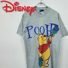 古着 90s USA製 ディズニー プーさん 希少 ビッグロゴ Tシャツ グレー