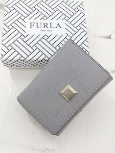 ◇ ◎ FURLA フルラ スタッズ スクエア ミニ 3つ折り 短財布 ウォレット グレー レディース E